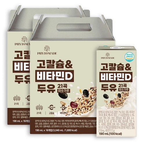 파이토메이드 고칼슘 앤 비타민D 두유 21곡 미숫가루, 32개, 190ml
