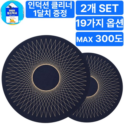 그렌든 늘새론 프리미엄 실리콘 인덕션 보호매트, 2개, 기하학 네이비 골드