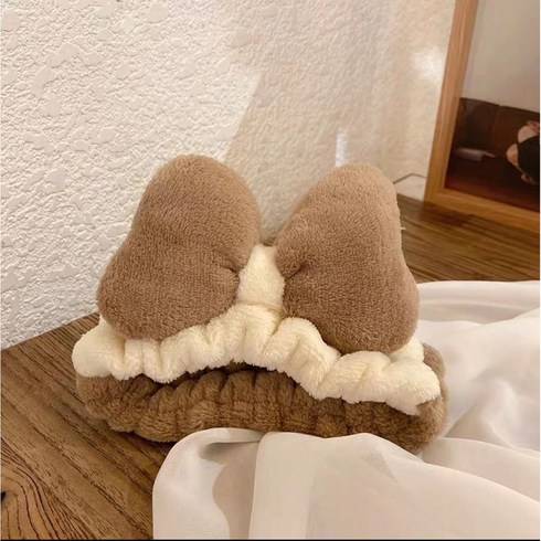 빅리본 세안밴드 귀여운 헤어밴드 메이크업 러블리 머리띠, 1개, 브라운