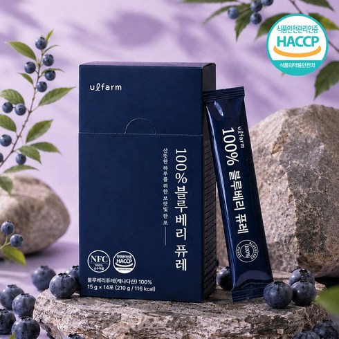 울팜 100% 블루베리 퓨레 NFC 14포, 1박스, 210g