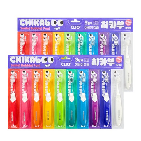 크리오 치카부 어린이 칫솔 3단계, 혼합색상, 2세트