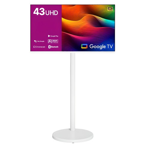 와이드뷰 4K UHD 구글 스마트 TV + 삼탠바이미 이동식 거치대 + 확장브라켓 화이트 세트, 109cm(43인치), GTWV430UHD, EKWBYME38, 이동형 스탠드, 고객직접설치