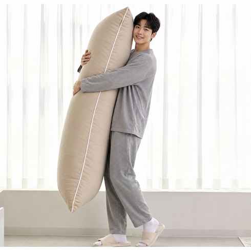 WHH 대형 등쿠션 등받이쿠션 사계절 바디필로우 커버+솜 포함, 베이지
