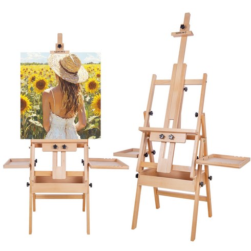SOMIME 프리미엄 접이식 고급 원목 대형 이젤 테이블이젤 미술용 화판 수납 업그레이드 멀티탑 화이트보드 이젤 접이식 사이드 트레이