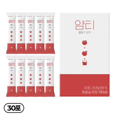 얌티 카페인 제로 복숭아맛 아이스티 이온음료 전해질 보충제 플럼 피치, 3g, 10개입, 3박스