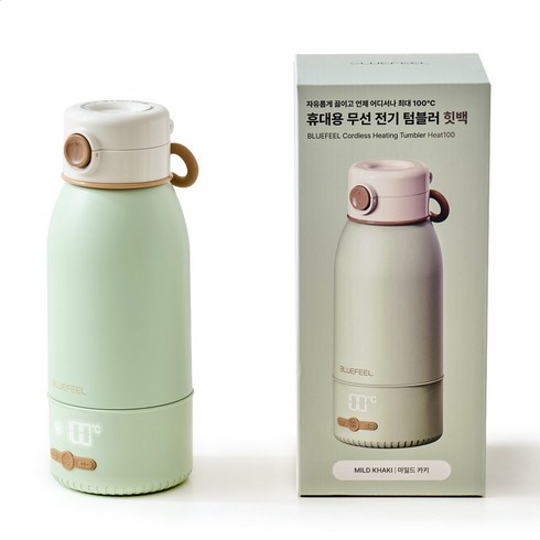 블루필 무선 가열텀블러 휴대용 분유 전기포트 힛백 500ml, 마일드 카키, Heat100