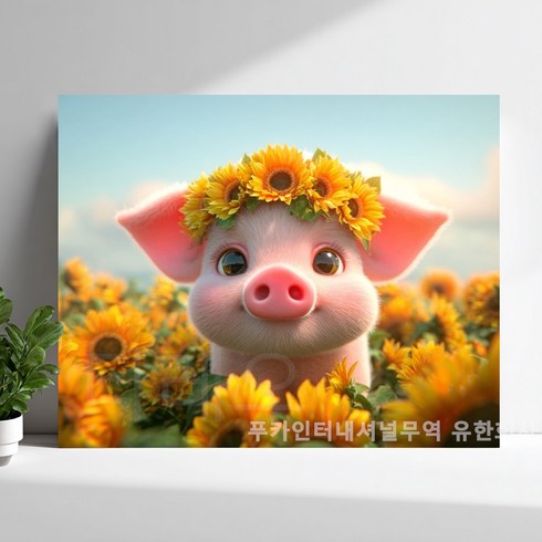 돈들어오는 액자형 보석십자수 사각큐빅 캔버스형 DIY 세트 풍경 동물 풍수 그림 객실 인테리어 거실 장식 수제 3D 비즈 십자수 선물용50X40cm, 1개, PK-5190 행운의 해바라기 돼지