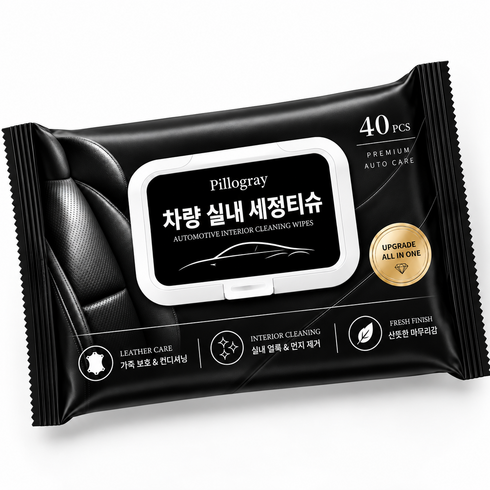 필로그레이 실내 차량가죽크리너 올인원 세정티슈, 1세트, 400g