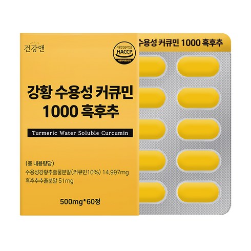 강황 수용성 커큐민 1000 흑후추 식약청인증 HACCP 건강앤, 60정, 1개