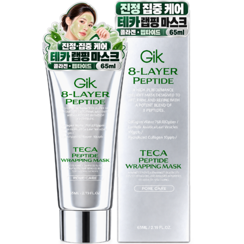GIK 테카 콜라겐 펩타이드 진정 탄력 광채 3중 필 오프 나이트 랩핑 마스크 팩, 1개, 1개입