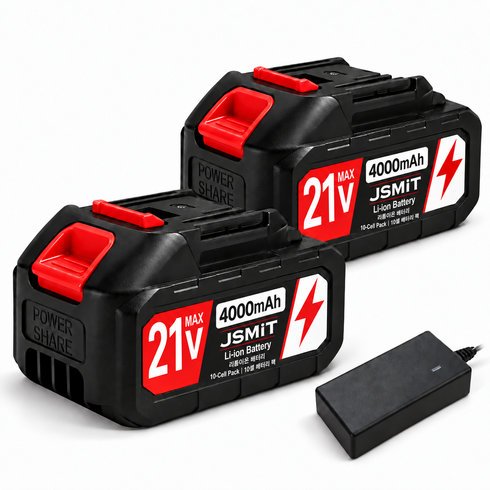 JSMiT 마끼다 호환 무선공구용 리튬이온 배터리 4000mAh*2 + 충전기, 1개