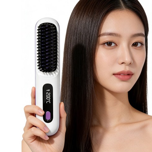 LnvaXe무선 빗고데기 브러쉬 헤어 스타일러 휴대용 매직기 3단계 온도조절, 화이트, 1