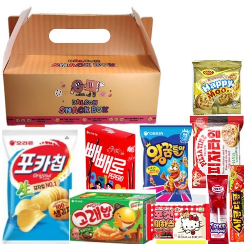달콤새앰 간식박스 학교 학원 과자 교회 답례품 행사 단체 간식 꾸러미 박스 선물 세트 손잡이세트, 1개, 단체간식선물박스 9종