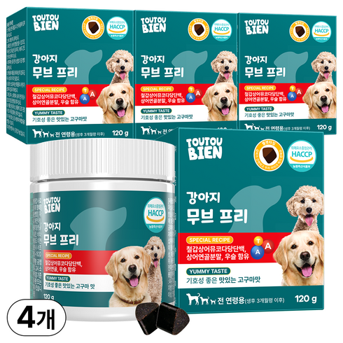강아지 영양제 관절 슬개골 철갑상어 콘드로이친 뚜뚜비앙, 4박스, 뼈/관절강화, 120g
