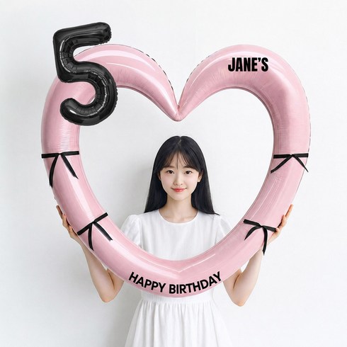 해피제이니 블랙 숫자 하트프레임 풍선 생일파티용품세트(프리레터링 시트지 포함) 포토존, 1세트, 5 핑크하트