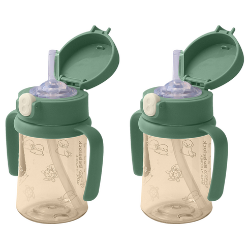 베베락 국내 제조 아이와 PPSU 원터치 빨대컵, 210ml, 2개, 딥그린