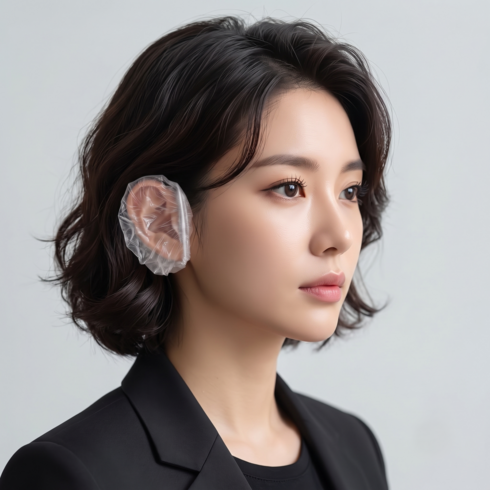 일회용 비닐방수 이어캡 미용실 염색 파마 귀마개, 100개, 퓨어투명
