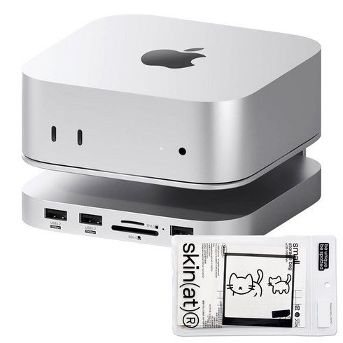 ED 맥미니 허브 맥미니 m4 도킹스테이션 M4/M4 Pro용 USB 허브 + 데코 스티커 / ED Mac mini Hub, 1개, 실버