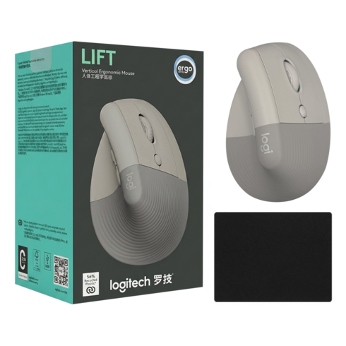 로지텍 LIFT 리프트 버티컬 인체공학 무선 마우스 병행 정품박스 + 스토리링크 마우스패드, 로지텍 LIFT+스토리링크 마우스패드, 웜그레이