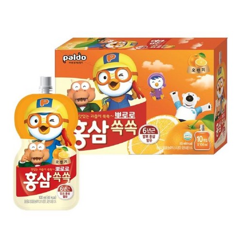 팔도 뽀로로 홍삼쏙쏙 오렌지맛 음료, 100ml, 40개