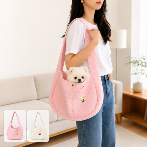 강아지슬링백 강아지가방 이동가방 고양이 반려동물 숄더백 크로스백, 1개, 분홍색