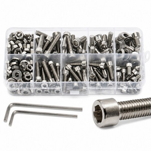 240pcs 스테인리스 육각렌치 볼트 너트 평와셔 세트 육각렌치 포함, 1세트