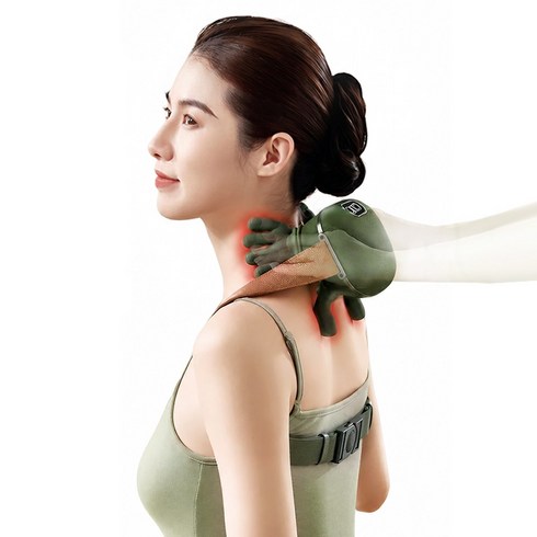 목어깨 안마기 무선 목 어깨 마사지기 넥엔숄더 안마기 손가락 모형 설계 3가지 마사지 모드 2단계 온열, 그린, JBAMQ