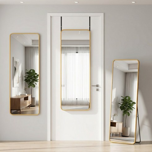 안토크 전신거울 3in1 벽거울 문걸이거울 35*120cm, 골드-둥근