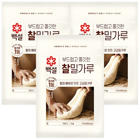 백설 찰밀가루, 3kg, 3개