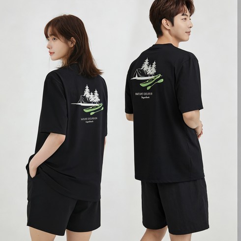 슈가비치 남녀공용 반팔 래쉬가드+보드숏 상하세트 BH618 비치웨어 수영복