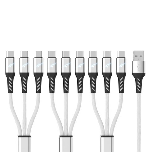 아이엠듀 멀티 3in1 USB to C타입 고속충전 케이블 LED 플렉시블, 120cm, 화이트, 3개