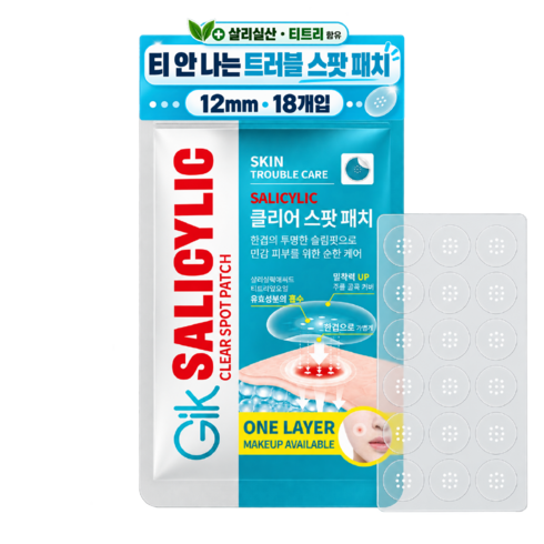 GIK 살리실산 티트리 트러블 고민스팟 집중 케어 투명 슬림핏 스팟패치 12mm, 1개, 18개입