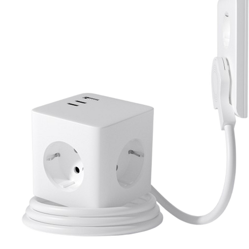 바우토 납작 큐브 고용량 멀티탭 콘센트 3구 usb 4000W, 1개, 화이트, 1m