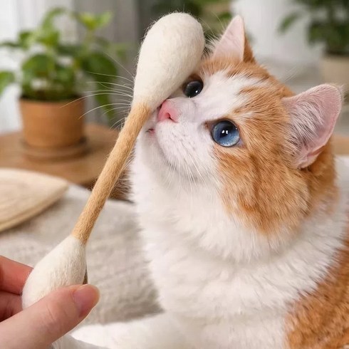 고양이 양모펠트 대왕 면봉 캣닢 인형 치석제거 깃털 낚시 놀이감 스트레스 해소, 소형 10cm 양모 면봉