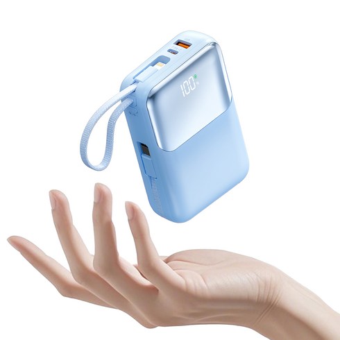 아우스힐 PD 22.5W QC3.0 고속충전 케이블 일체형 대용량 보조배터리 20000mAh, 블루, DX425