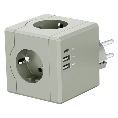 티메코 SF코팅 큐브 디자인 멀티탭 4000W 고용량 3구 (USB-A 2개 C타입 1개), 1개, 그레이, 7.6cm