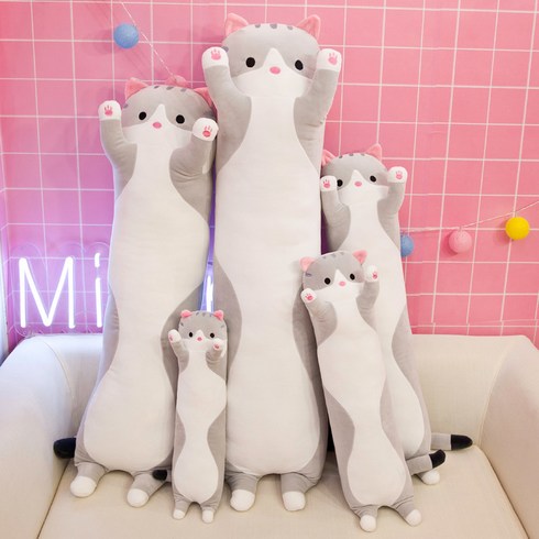 [당신의행복] 안고자는 긴 고양이 인형 베개, 그레이