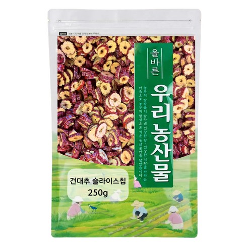 위아파머스 국산 건대추 슬라이스칩 국내산 대추채 대추편 대추슬라이스 대추칩 말린대추 대추과자, 1개, 250g