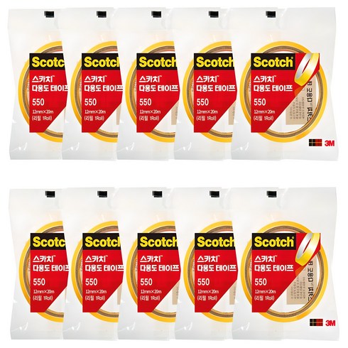 스카치 다용도 테이프 550 리필 12mm x 20m, 투명, 10개