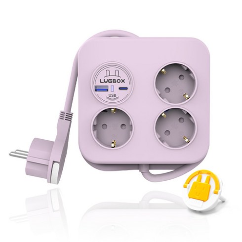 러그 삼구이구 USB 2구 멀티탭 3구 LUG-KSB-03UPD20-1.0, 1.4m, 퍼플, 1개