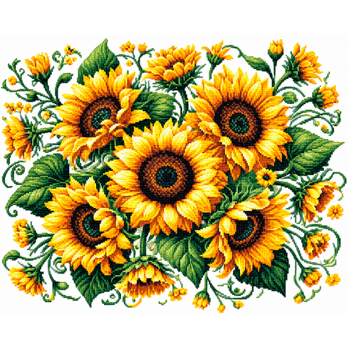 실십자수 50x40 해바라기 행운 햇살 풍요 따뜻한 재물운 들판 자수세트, 1개, 11ct (신형 도안)