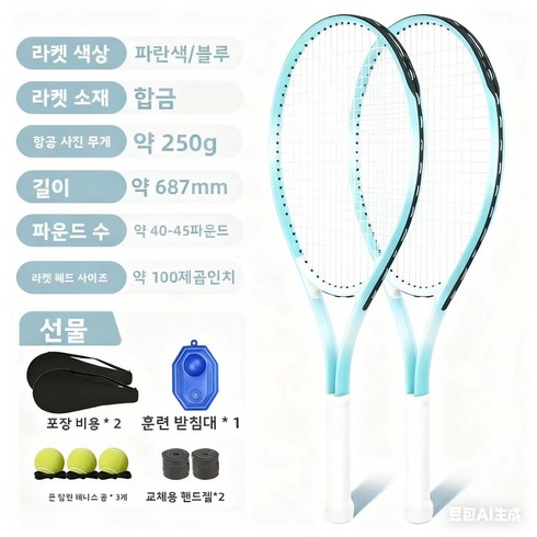 2인용 자동 리턴 테니스 트레이너 홈트 다이어트 실내 운동기구 초보자용 연습 세트, 백블루, 1세트, D76542