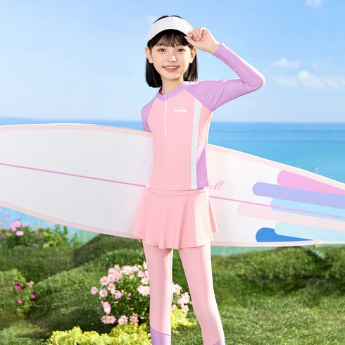 GOYES 여아 어린이 긴팔 긴바지 수영복 세트 귀여운 수영복