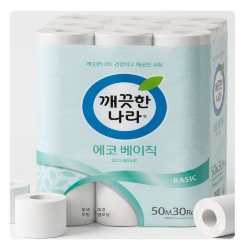 깨끗한나라 에코 베이직 2겹 롤화장지, 50m, 30개입, 1개