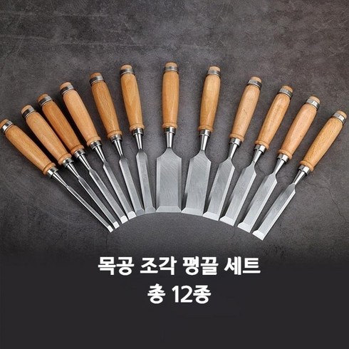 고급 전문가용 목공 조각끌 인두끌 밀끌 평끌 12종 세트 우드카빙 공구 조각도 조각칼 목공예, 1세트