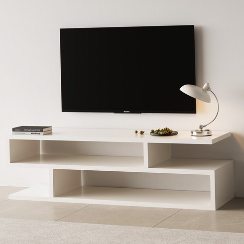 Zephonic오픈형 원룸 거실 TV 캐비닛장식장, 화이트, 1200mm