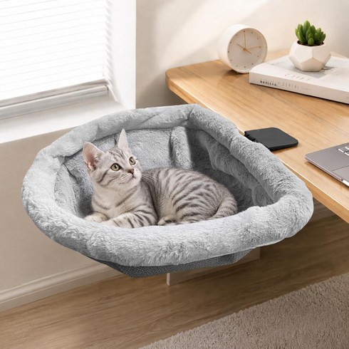 책상 캣타워 데스크 캣폴 선반 접이식 고양이 책상 해먹 침대, 1개, 그레이