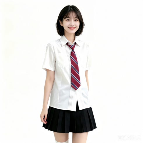 IDEAER 봄여름 대만 교복 흰색 와이셔츠 주름치마 세트