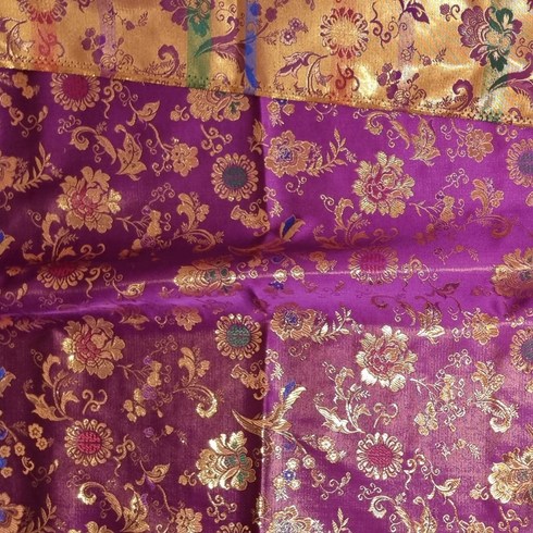 윤원단 윤창금사 24색 꽃무늬 플라워 예쁜 좋은 폴리에스터 한복 옷감 비단 양단 천 원단 만들기, 17 자주색, 1개