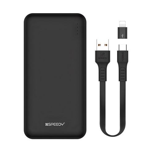 스피디 슬림 듀얼 10000 보조배터리 + C타입 케이블, BND-2PCPPB100A, 블랙